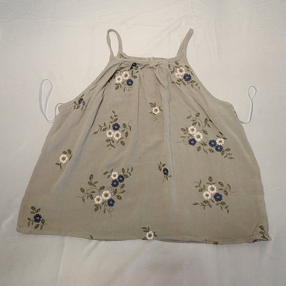 Ash & Violet Floral Embroidered Tank Womens Medium Sage Green Boho Halter Top